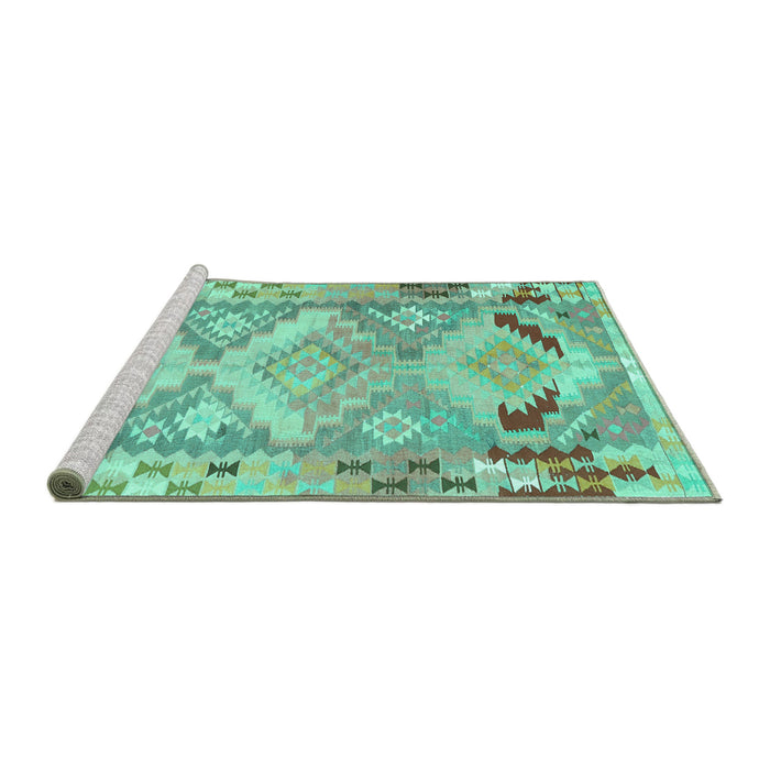 Sideview of Machine Washable Southwestern Turquoise Country Area Rugs, wshcon2677turq