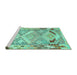 Sideview of Machine Washable Southwestern Turquoise Country Area Rugs, wshcon2677turq