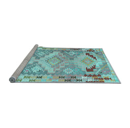 Sideview of Machine Washable Southwestern Light Blue Country Rug, wshcon2677lblu