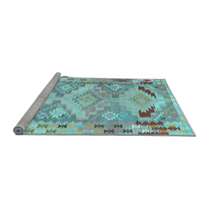Sideview of Machine Washable Southwestern Light Blue Country Rug, wshcon2677lblu