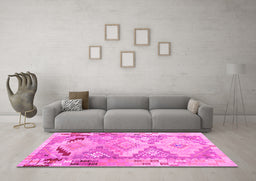 Machine Washable Southwestern Pink Country Rug in a Living Room, wshcon2677pnk