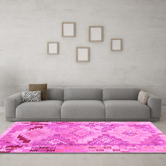 Machine Washable Southwestern Pink Country Rug in a Living Room, wshcon2677pnk