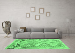 Machine Washable Southwestern Emerald Green Country Area Rugs in a Living Room,, wshcon2677emgrn