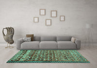 Machine Washable Abstract Turquoise Contemporary Rug, wshcon2678turq