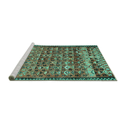 Sideview of Machine Washable Abstract Turquoise Contemporary Area Rugs, wshcon2678turq