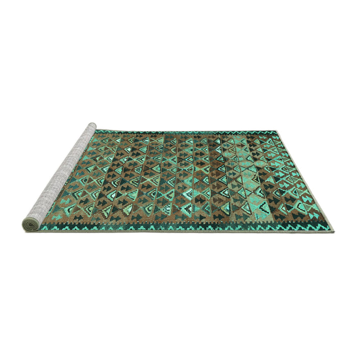 Sideview of Machine Washable Abstract Turquoise Contemporary Area Rugs, wshcon2678turq