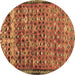 Round Abstract Brown Contemporary Rug, con2678brn