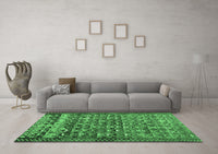 Machine Washable Abstract Emerald Green Contemporary Rug, wshcon2678emgrn