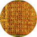 Round Machine Washable Abstract Yellow Contemporary Rug, wshcon2678yw