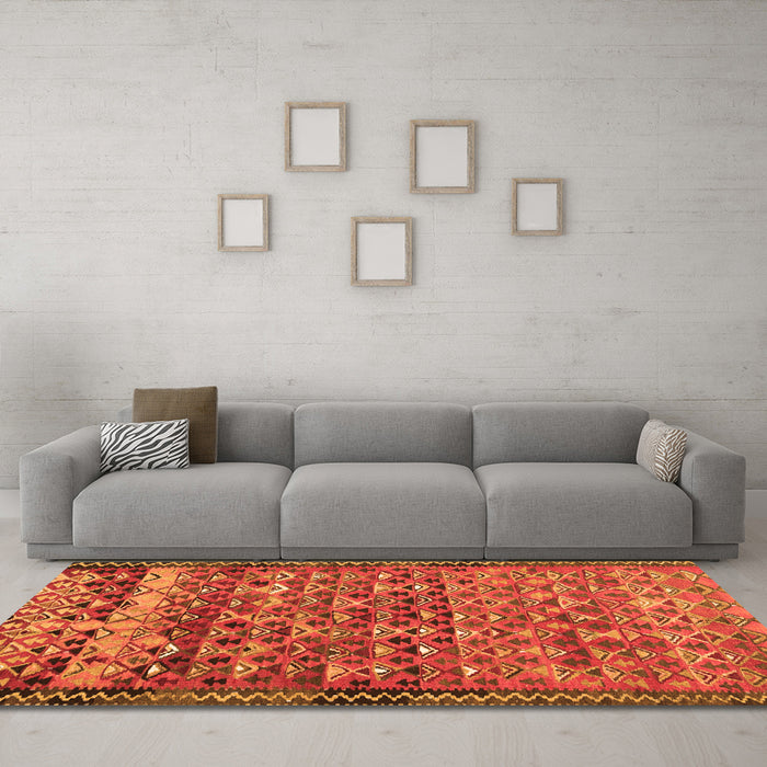 Machine Washable Abstract Orange Contemporary Area Rugs in a Living Room, wshcon2678org