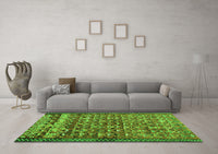 Machine Washable Abstract Green Contemporary Rug, wshcon2678grn