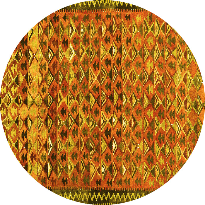 Round Abstract Yellow Contemporary Rug, con2678yw