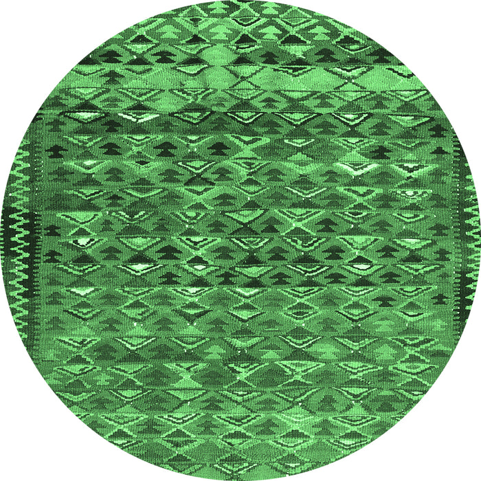 Round Machine Washable Abstract Emerald Green Contemporary Area Rugs, wshcon2678emgrn