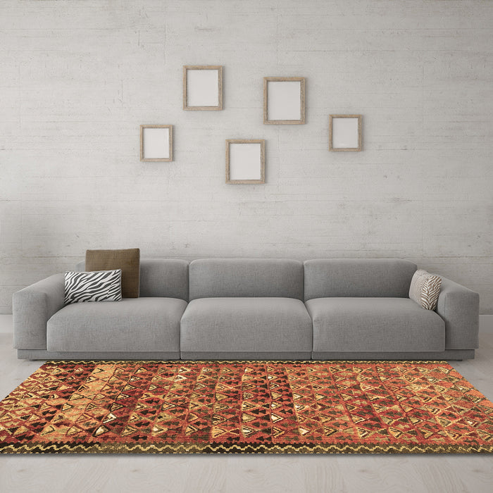 Machine Washable Abstract Brown Contemporary Rug in a Living Room,, wshcon2678brn