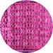 Round Machine Washable Abstract Pink Contemporary Rug, wshcon2678pnk