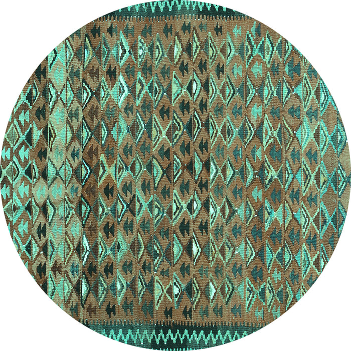 Round Machine Washable Abstract Turquoise Contemporary Area Rugs, wshcon2678turq
