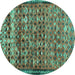 Round Machine Washable Abstract Turquoise Contemporary Area Rugs, wshcon2678turq