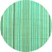 Round Machine Washable Solid Turquoise Modern Area Rugs, wshcon2679turq