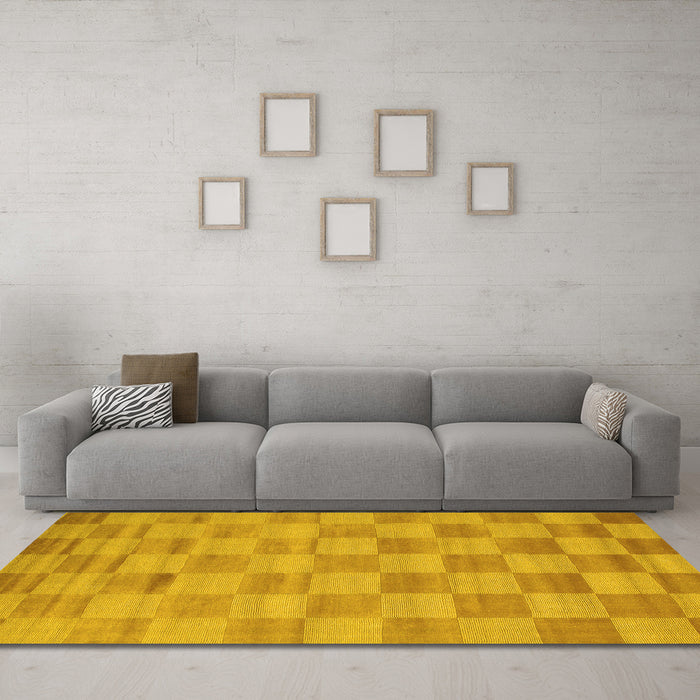 Machine Washable Checkered Yellow Modern Rug in a Living Room, wshcon267yw