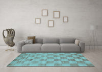 Machine Washable Checkered Light Blue Modern Rug, wshcon267lblu