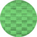 Round Machine Washable Checkered Emerald Green Modern Area Rugs, wshcon267emgrn