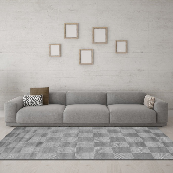 Machine Washable Checkered Gray Modern Rug in a Living Room,, wshcon267gry