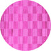 Round Machine Washable Checkered Pink Modern Rug, wshcon267pnk