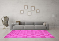 Machine Washable Checkered Pink Modern Rug, wshcon267pnk