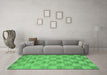 Machine Washable Checkered Emerald Green Modern Area Rugs in a Living Room,, wshcon267emgrn