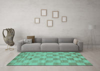 Machine Washable Checkered Turquoise Modern Rug, wshcon267turq