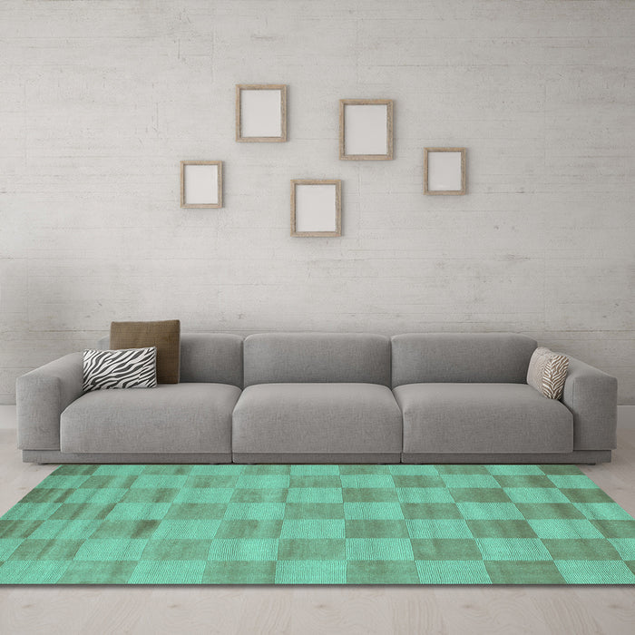 Machine Washable Checkered Turquoise Modern Area Rugs in a Living Room,, wshcon267turq