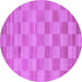 Round Machine Washable Checkered Purple Modern Area Rugs, wshcon267pur