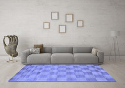 Machine Washable Checkered Blue Modern Rug in a Living Room, wshcon267blu