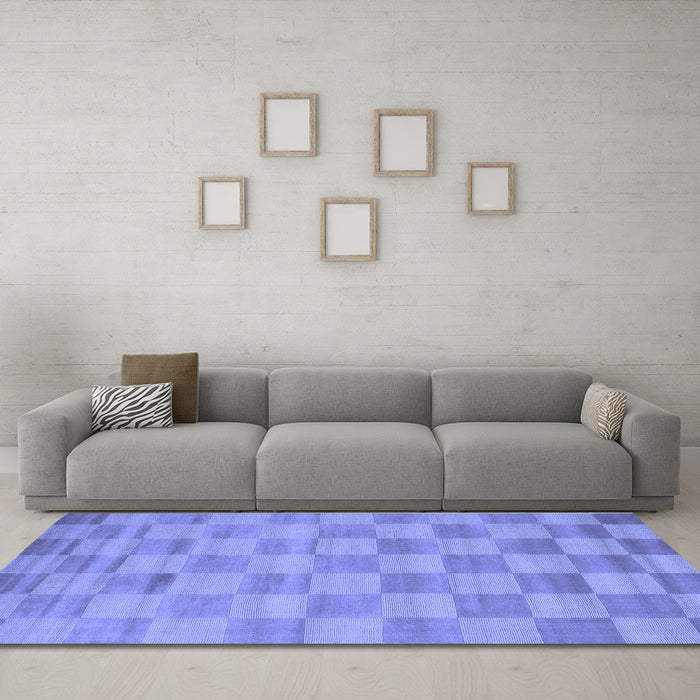 Machine Washable Checkered Blue Modern Rug in a Living Room, wshcon267blu