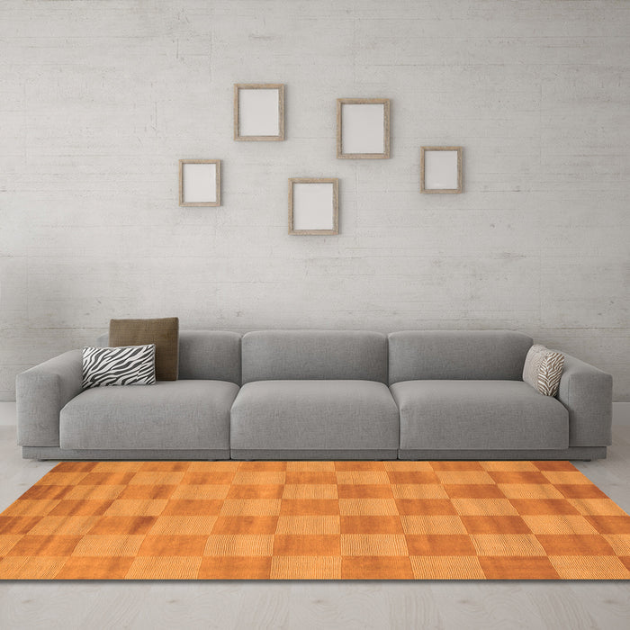 Machine Washable Checkered Orange Modern Area Rugs in a Living Room, wshcon267org