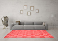 Machine Washable Checkered Red Modern Rug, wshcon267red