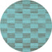 Round Machine Washable Checkered Light Blue Modern Rug, wshcon267lblu