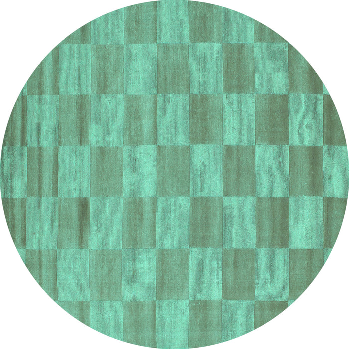 Round Machine Washable Checkered Turquoise Modern Area Rugs, wshcon267turq