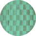 Round Checkered Turquoise Modern Rug, con267turq