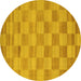 Round Machine Washable Checkered Yellow Modern Rug, wshcon267yw