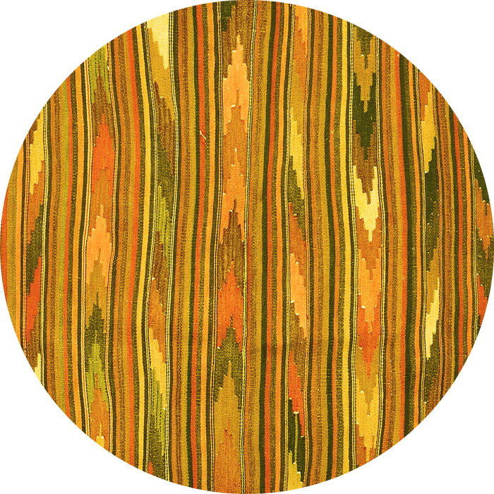 Round Machine Washable Southwestern Yellow Country Rug, wshcon2680yw