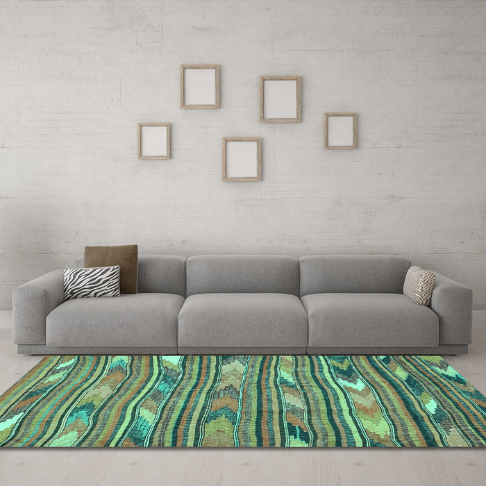 Machine Washable Southwestern Turquoise Country Area Rugs in a Living Room,, wshcon2680turq