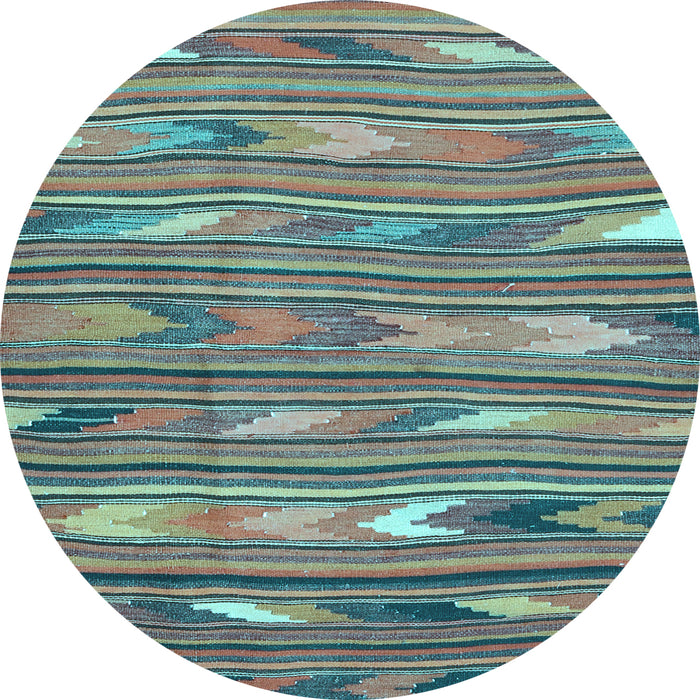 Round Machine Washable Southwestern Light Blue Country Rug, wshcon2680lblu