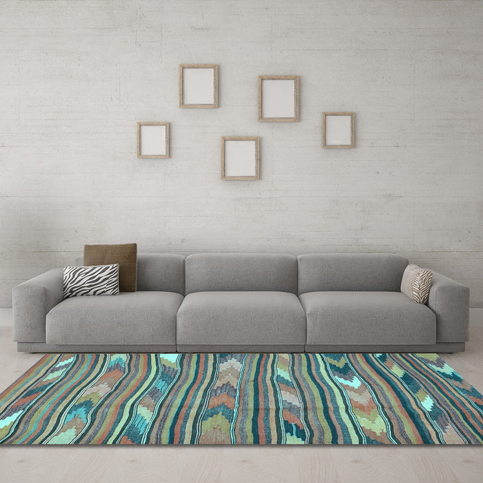 Machine Washable Southwestern Light Blue Country Rug in a Living Room, wshcon2680lblu