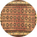 Round Machine Washable Abstract Brown Contemporary Rug, wshcon2681brn