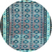 Round Abstract Light Blue Contemporary Rug, con2681lblu