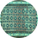 Round Machine Washable Abstract Turquoise Contemporary Area Rugs, wshcon2681turq