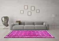 Machine Washable Abstract Pink Contemporary Rug, wshcon2681pnk