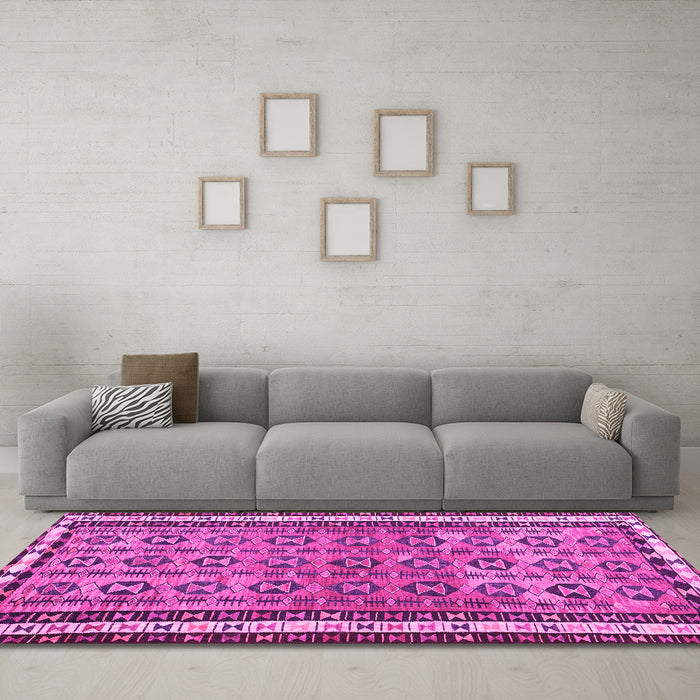 Machine Washable Abstract Pink Contemporary Rug in a Living Room, wshcon2681pnk