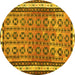 Round Machine Washable Abstract Yellow Contemporary Rug, wshcon2681yw